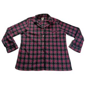 Anne Klein Women's XL Pink Gray Houndstooth Plush Fleece Sleep Shirt Pajama Top